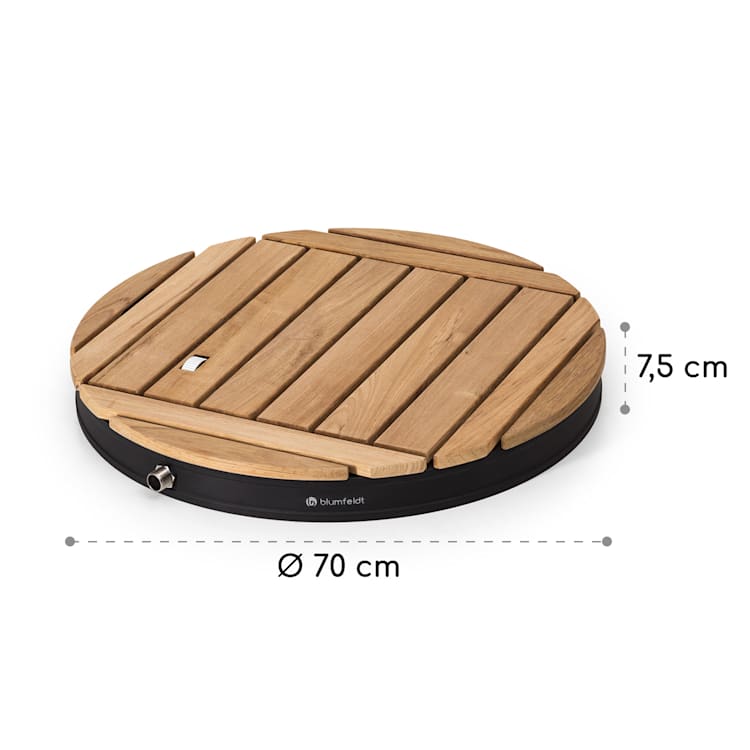Sumatra Teak Round Douche de jardin Aluminium bois de teck Poignée de transport Round | Noir