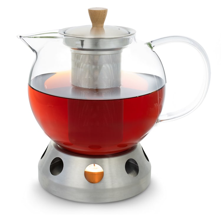 Sencha Théière design avec réchaud en acier inoxydable Hibiscus passoire 1,3 L