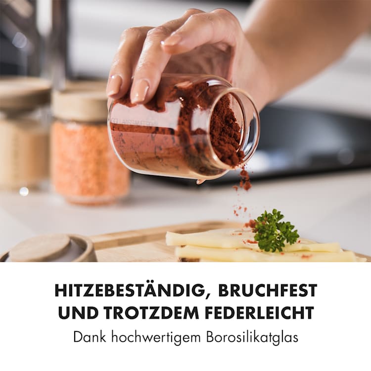 Glaswerk Cassia Gewürzgläser 6 St. 130 ml Borosilikatglas Holzdeckel luftdicht