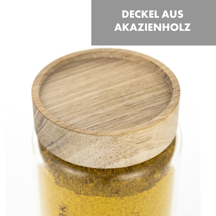 Glaswerk Cassia Gewürzgläser 6 St. 130 ml Borosilikatglas Holzdeckel luftdicht