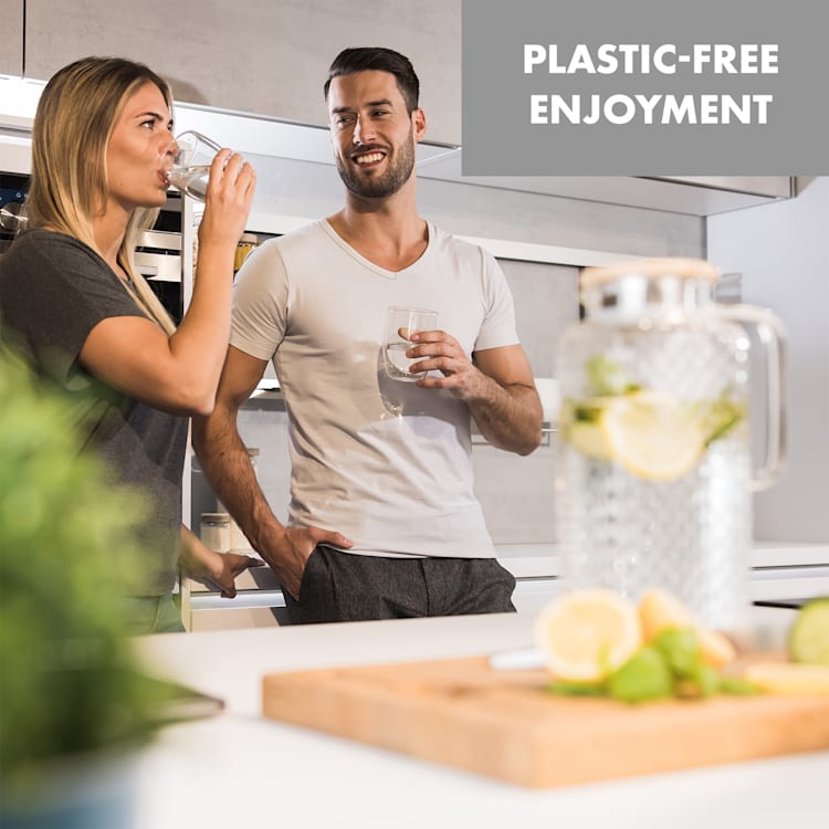Glaswerk Livenza - Caraffa per l'acqua, 1,5 litri, vetro borosilicato, filtro di acciaio inox, coperchio