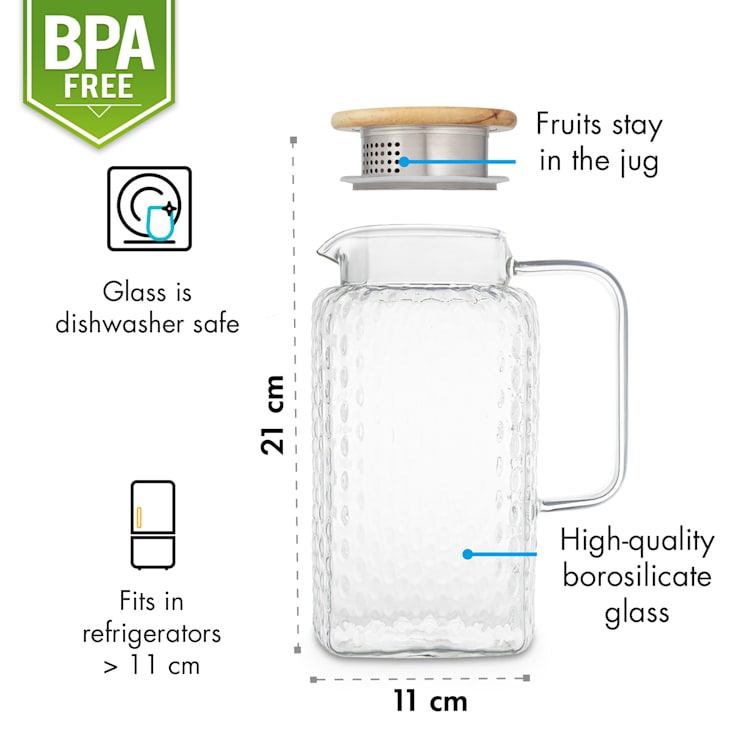 Livenza Tillbringare 1,5 liter borosilikatglas ädelstålssil ekträlock 1,5 l