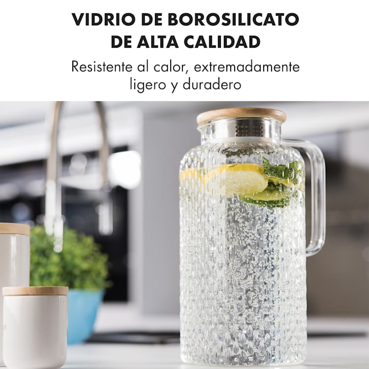 Jarra para agua Glaswerk Livenza 1,9 litros vidrio borosilicato colador de acero inoxidable tapa 1,9 Ltr