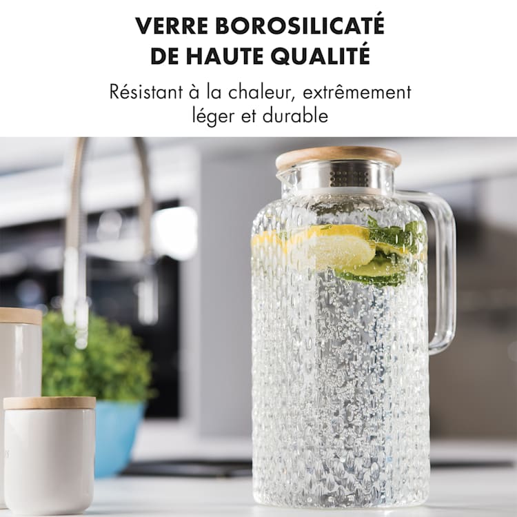 Glaswerk Livenza carafe d'eau 1,9 litre verre borosilicaté couvercle passoire en acier inoxydable 1,9 Ltr