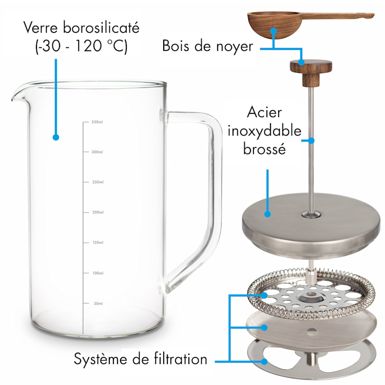 Glaswerk Ristretto Presse française 0,35 litre verre borosilicaté inox bois de noyer 350 ml