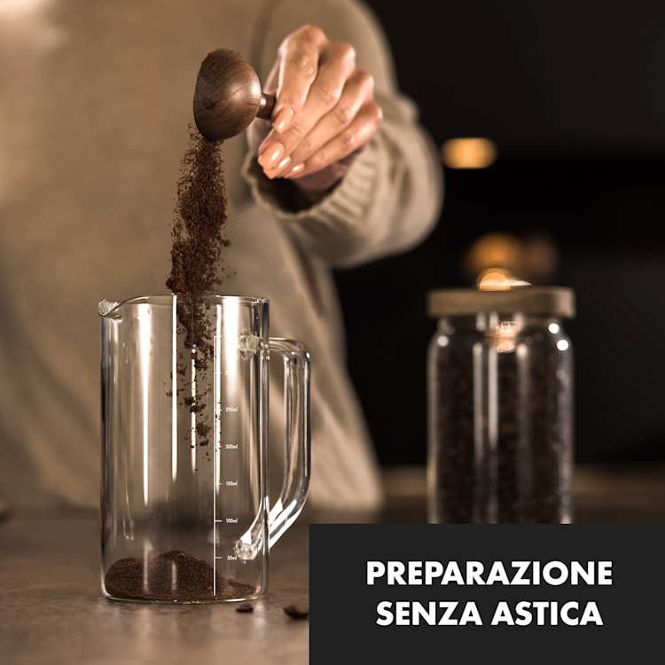 Glaswerk Ristretto, French Press, 0,35 L, Vetro Borosilicato, Acciaio Inox, Legno di Noce 350 ml