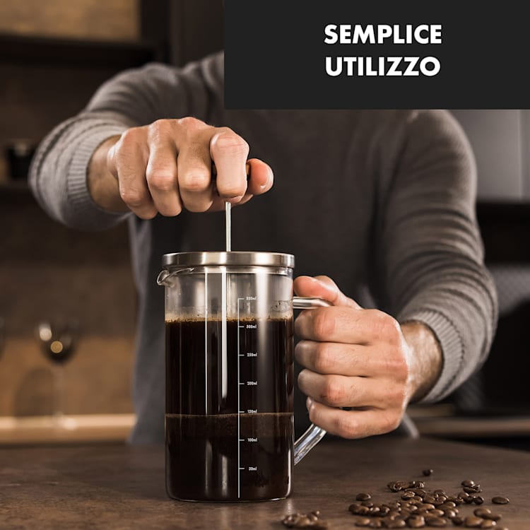 Glaswerk Ristretto, French Press, 0,35 L, Vetro Borosilicato, Acciaio Inox, Legno di Noce 350 ml