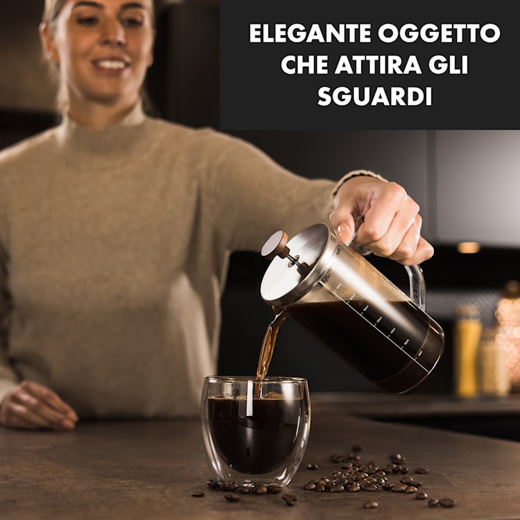 Glaswerk Ristretto, French Press, 0,35 L, Vetro Borosilicato, Acciaio Inox, Legno di Noce 350 ml