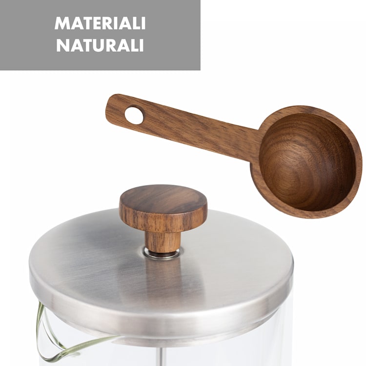 Glaswerk Ristretto, French Press, 0,35 L, Vetro Borosilicato, Acciaio Inox, Legno di Noce 350 ml