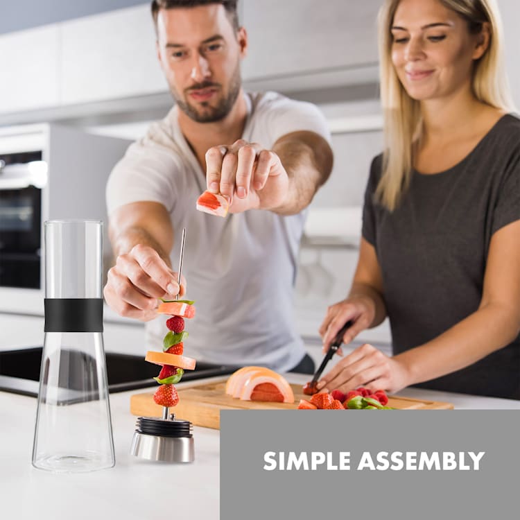 Sile, caraffa, 1 litro, vetro borosilicato, spiedino per frutta con tappo finale