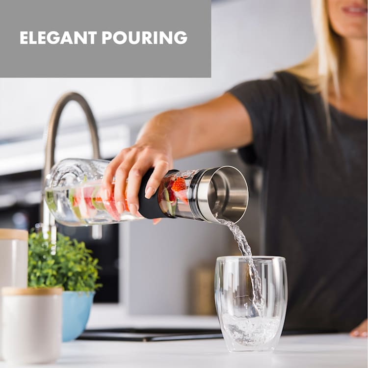 Sile, caraffa, 1 litro, vetro borosilicato, spiedino per frutta con tappo finale