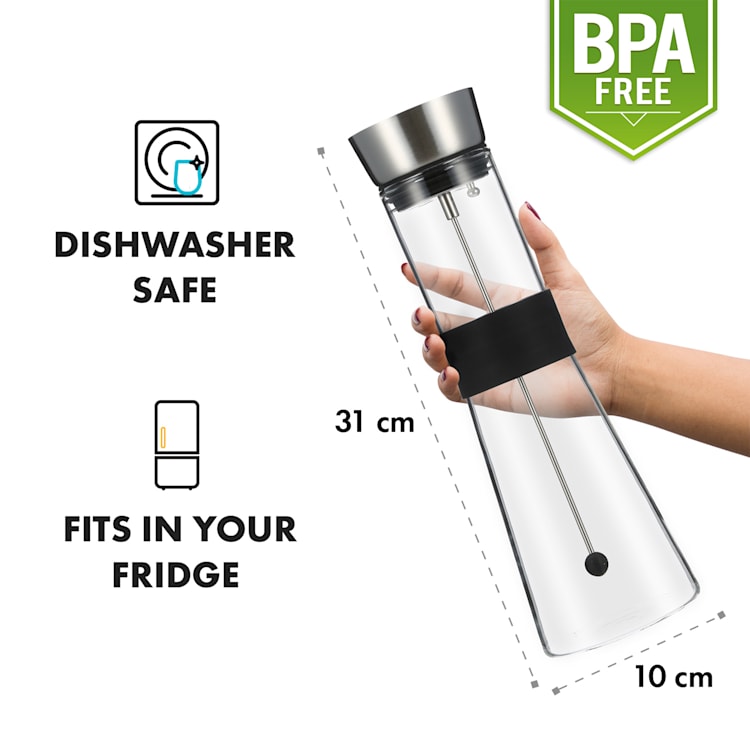 Sile, caraffa, 1 litro, vetro borosilicato, spiedino per frutta con tappo finale