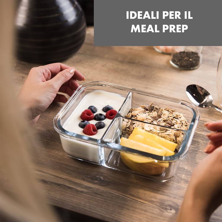 Hopewell, contenitori salvafreschezza, set 3 pezzi, 1040 ml, vetro borosilicato, coperchio, borsa