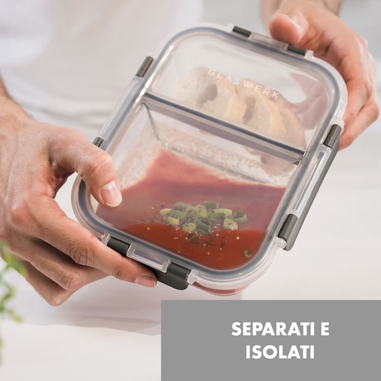 Hopewell, contenitori salvafreschezza, set 3 pezzi, 1040 ml, vetro borosilicato, coperchio, borsa