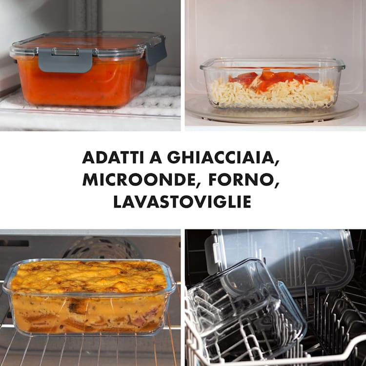 Hopewell, contenitori salvafreschezza, set 3 pezzi, 1040 ml, vetro borosilicato, coperchio, borsa