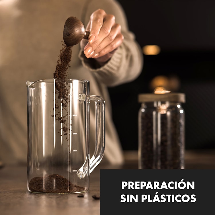 Ristretto Prensa francesa 1 L Vidrio de borosilicato Acero inoxidable Madera de nogal 1 Ltr