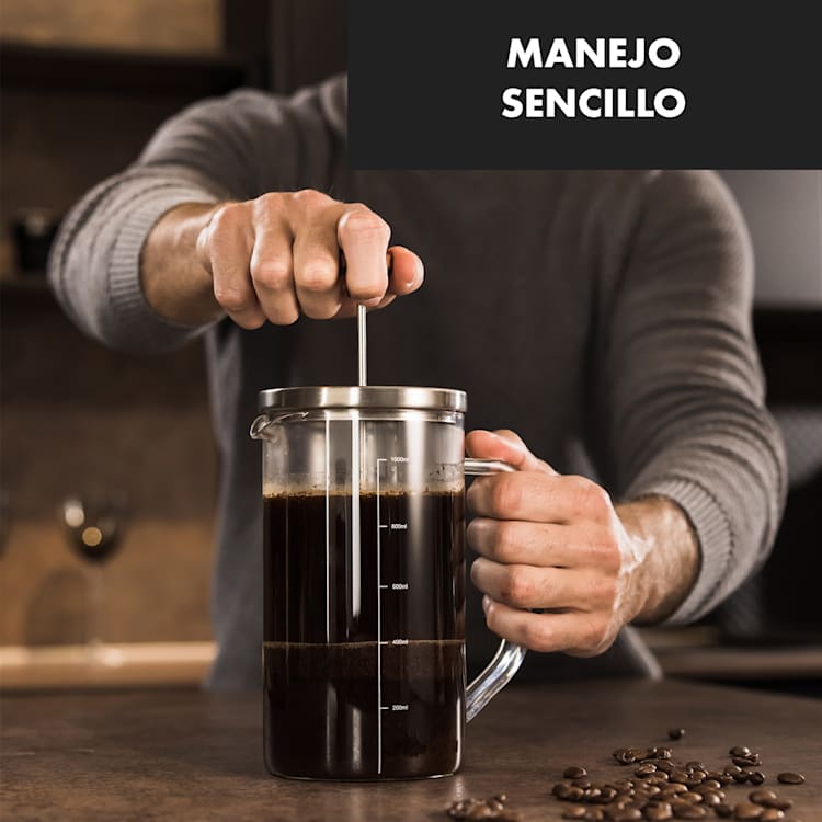 Ristretto Prensa francesa 1 L Vidrio de borosilicato Acero inoxidable Madera de nogal 1 Ltr