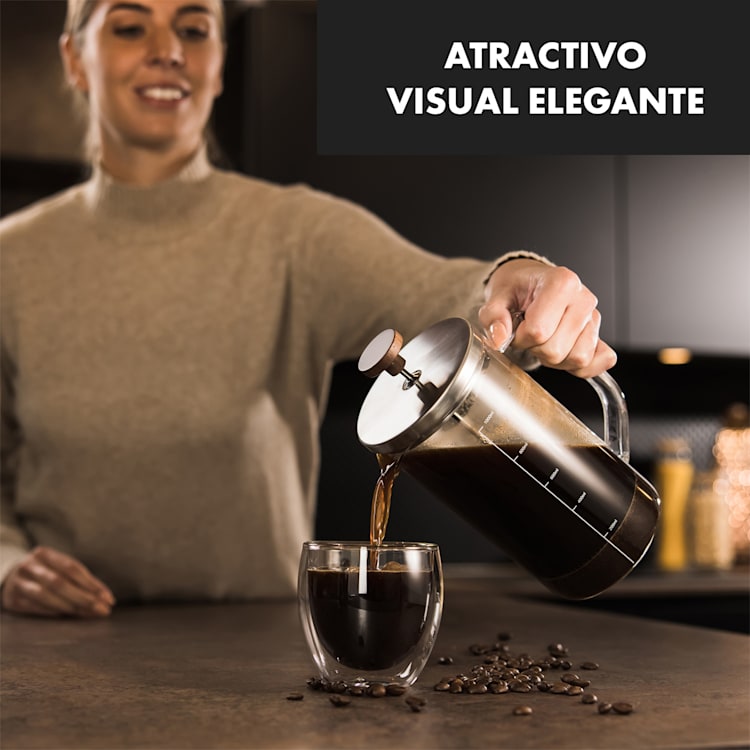 Ristretto Prensa francesa 1 L Vidrio de borosilicato Acero inoxidable Madera de nogal 1 Ltr