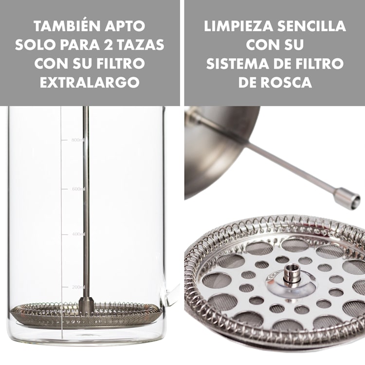 Ristretto Prensa francesa 1 L Vidrio de borosilicato Acero inoxidable Madera de nogal 1 Ltr