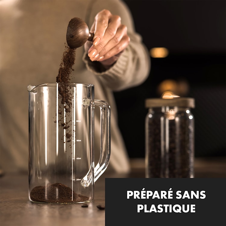 Ristretto cafetière 1 liter borosilicaatglas edelstaal walnoothout 1 Ltr