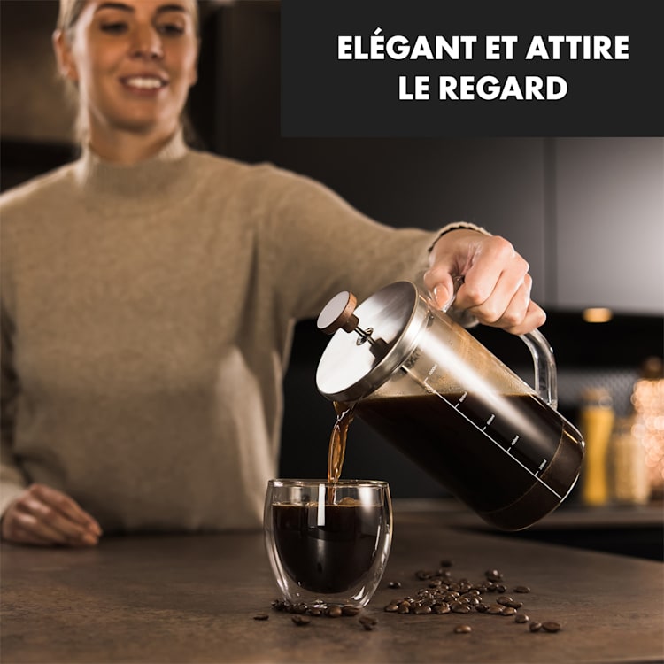 Ristretto cafetière 1 liter borosilicaatglas edelstaal walnoothout 1 Ltr