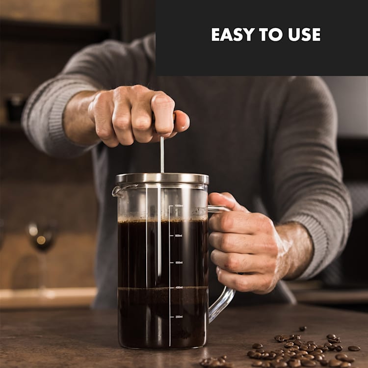 Glaswerk Ristretto, zaparzacz do kawy, french press, 1 litr, szkło borokrzemowe, stal nierdzewna, drewno orzechowe