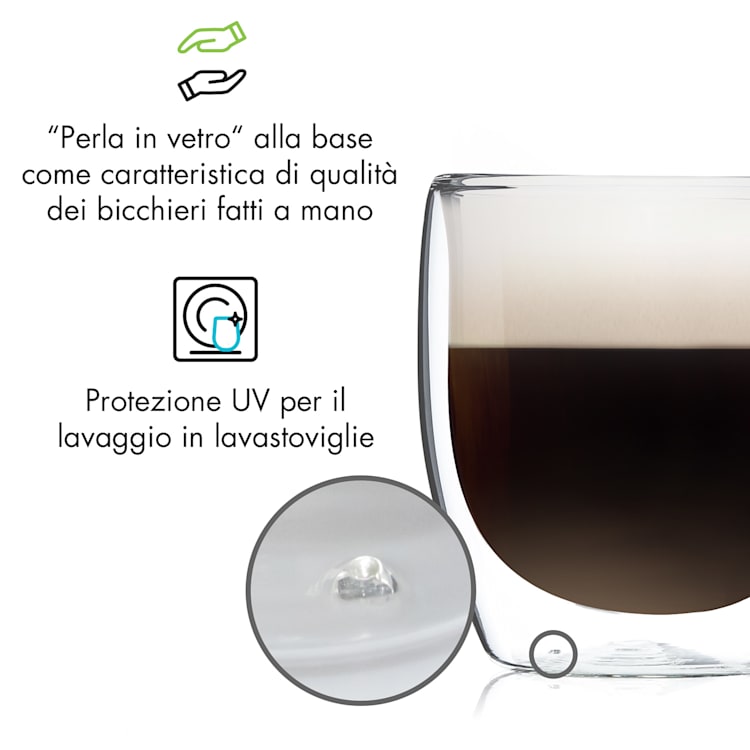 Altino, bicchieri termici a doppia parete, 250 ml, fatti a mano, vetro borosilicato