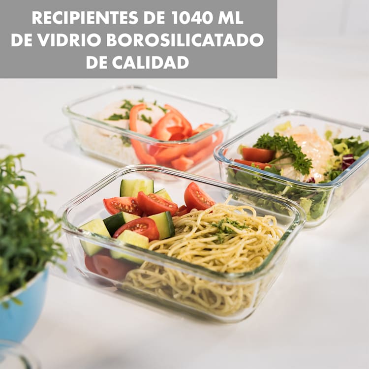 Jardine Juego de 3 fiambreras 1 compartimento 1040 ml Vidrio de borosilicato Tapa