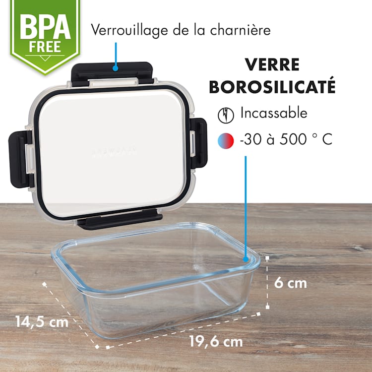 Jardine boîtes de conservation lot de 3, 1 compartiment 1040 ml verre borosilicaté couvercle
