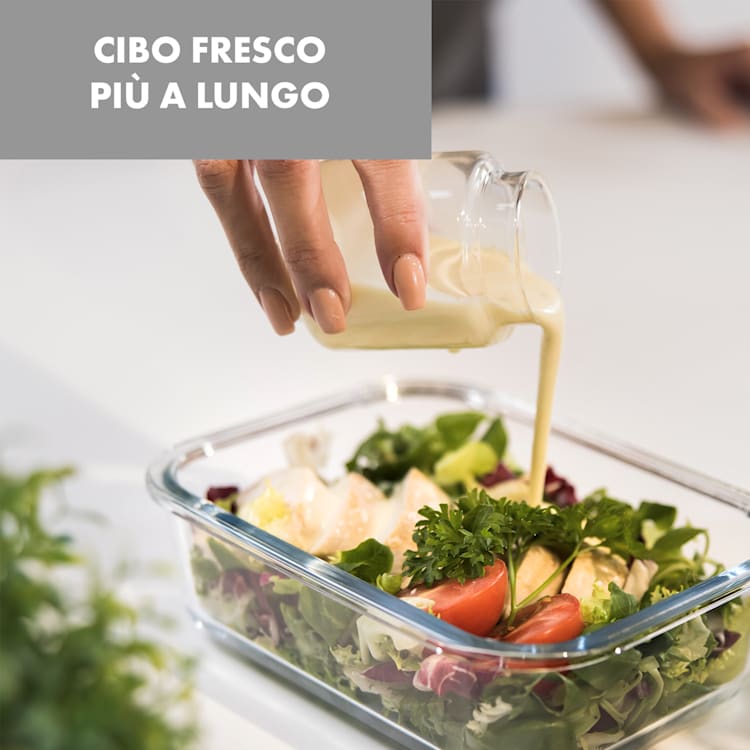 Jardine, contenitori salvafreschezza, set 3 pezzi, senza divisorio, 1040 ml, vetro borosilicato, coperchio