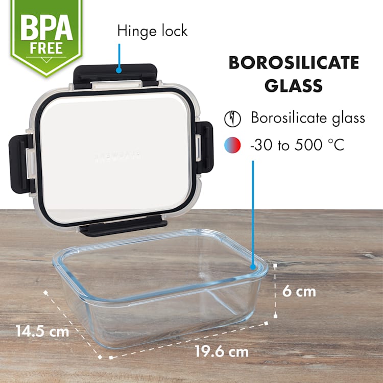 Jardine Juego de 3 fiambreras 1 compartimento 1040 ml Vidrio de borosilicato Tapa