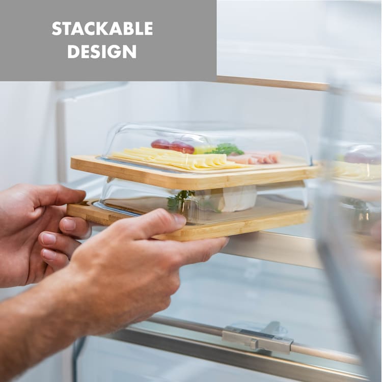 Hermatige Boîte à charcuterie lot de 2 avec couvercle en verre borosilicaté planche à découper en bambou