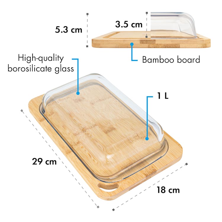 Hermatige Boîte à charcuterie lot de 2 avec couvercle en verre borosilicaté planche à découper en bambou