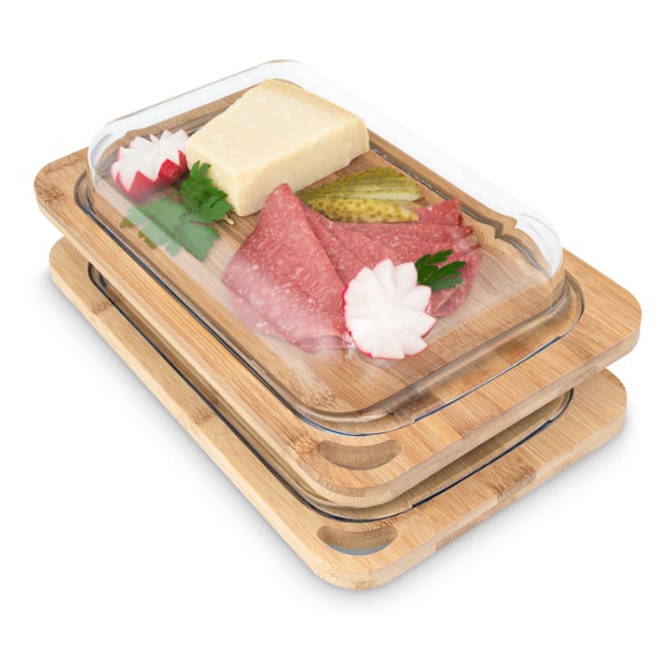 Hermatige Fiambrera con tapa de cristal Juego de 2 unidades Vidrio de borosilicato Bambú Tabla de cortar