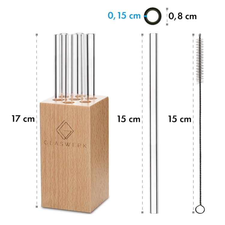 Frezzeria Pailles en verre 7 pièces 0,8 x 15 cm (ØxH) support en bois brosse 15 cm