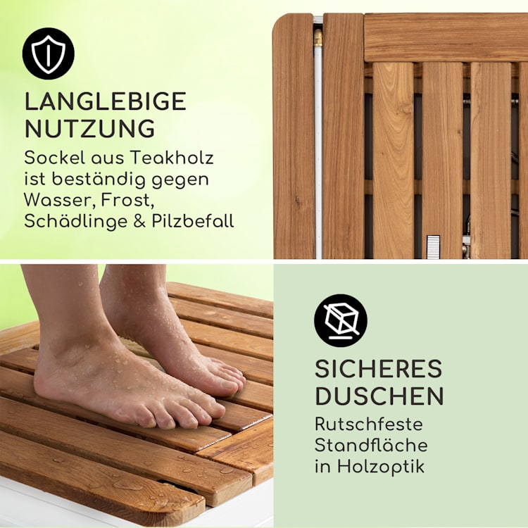 Sumatra Teak Square Gartendusche Aluminium Teakholz Tragegriff Square | Silber