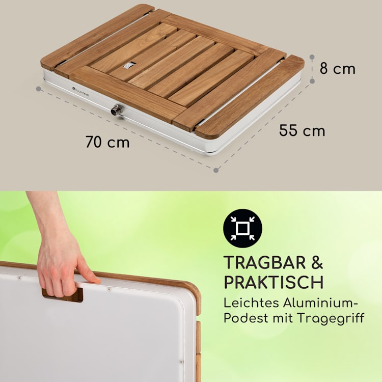 Sumatra Teak Square Gartendusche Aluminium Teakholz Tragegriff Square | Silber
