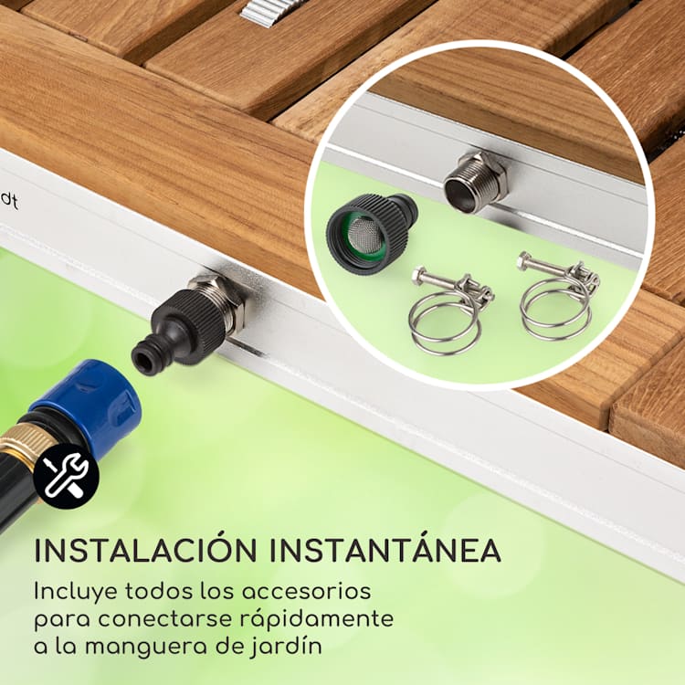 Sumatra Teak Square ducha de jardín aluminio madera de teca asa de transporte Square | Plata