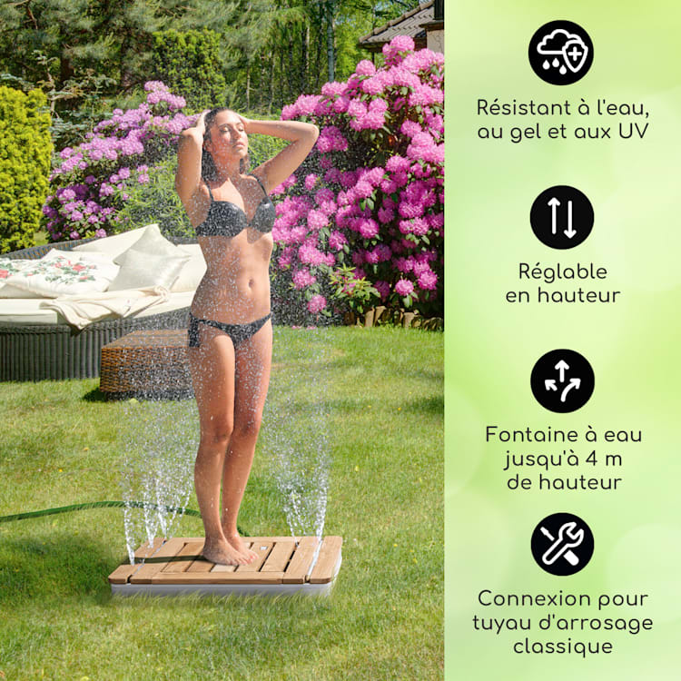 Sumatra Teak SQ Douche de jardin Aluminium bois de teck Poignée de transport Square | Argent