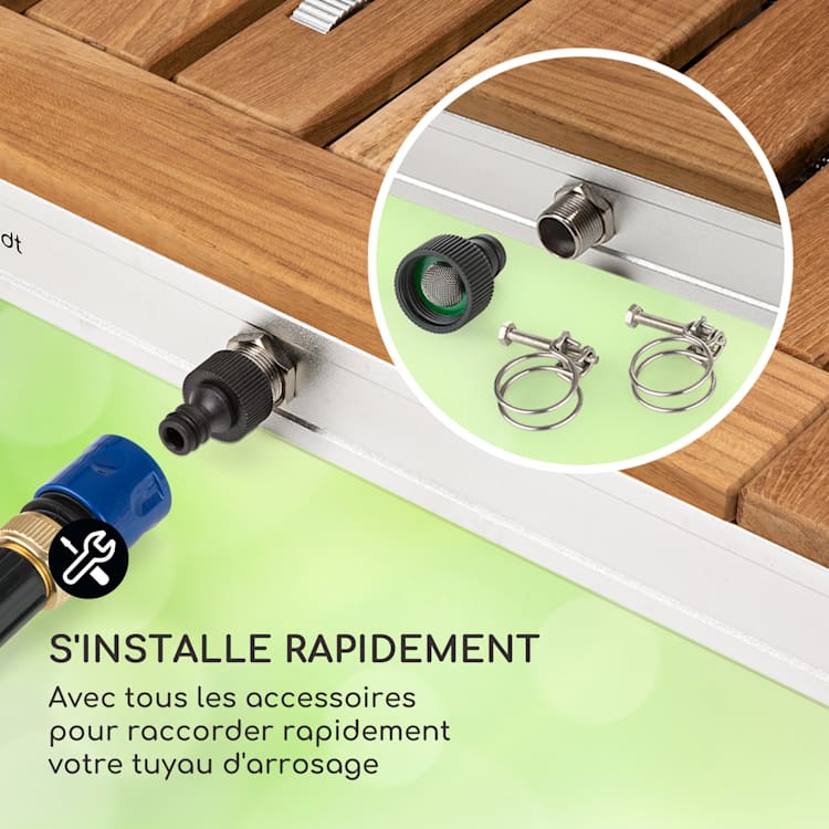 Sumatra Teak SQ Douche de jardin Aluminium bois de teck Poignée de transport Square | Argent