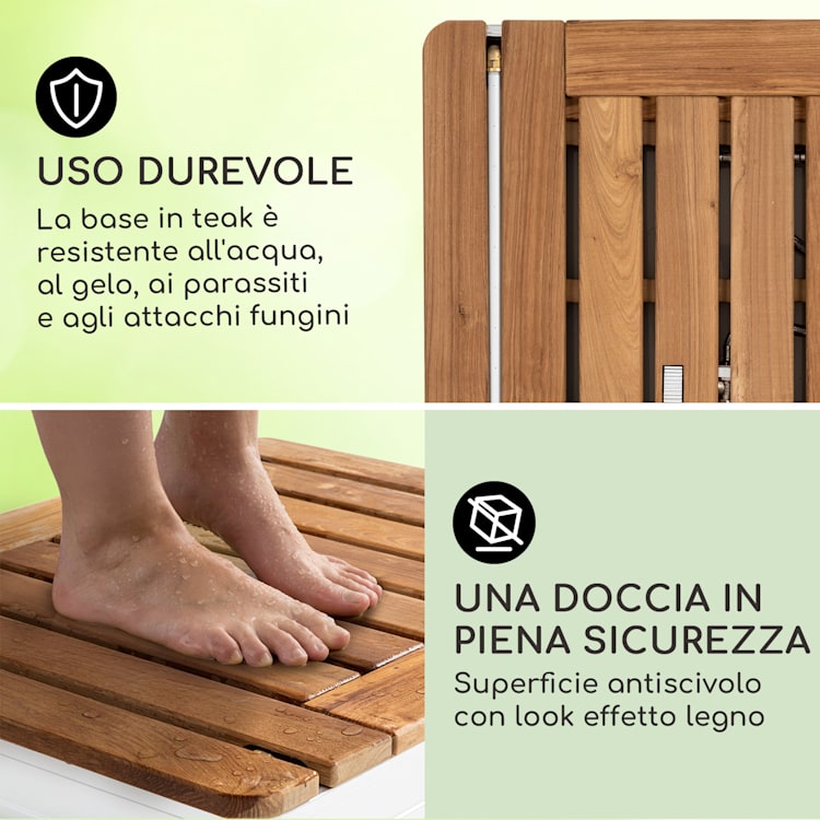 Sumatra Teak Square - Doccia da giardino, WPC, alluminio, teak, impugnatura di trasporto Square | Argento