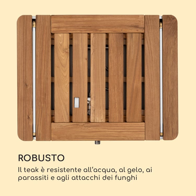 Cool Breeze - Doccia da giardino, WPC, alluminio, teak, impugnatura di trasporto Angolare