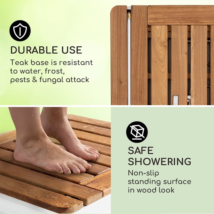 Sumatra Teak Square, záhradná sprcha, hliník, tíkové drevo, rukoväť Square | Strieborná