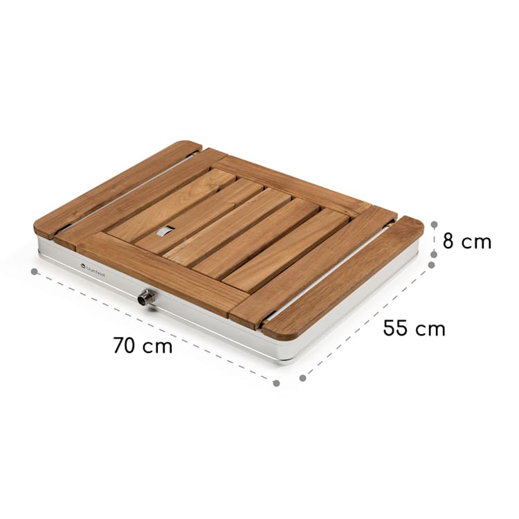 Sumatra Teak Square, záhradná sprcha, hliník, tíkové drevo, rukoväť Square | Strieborná