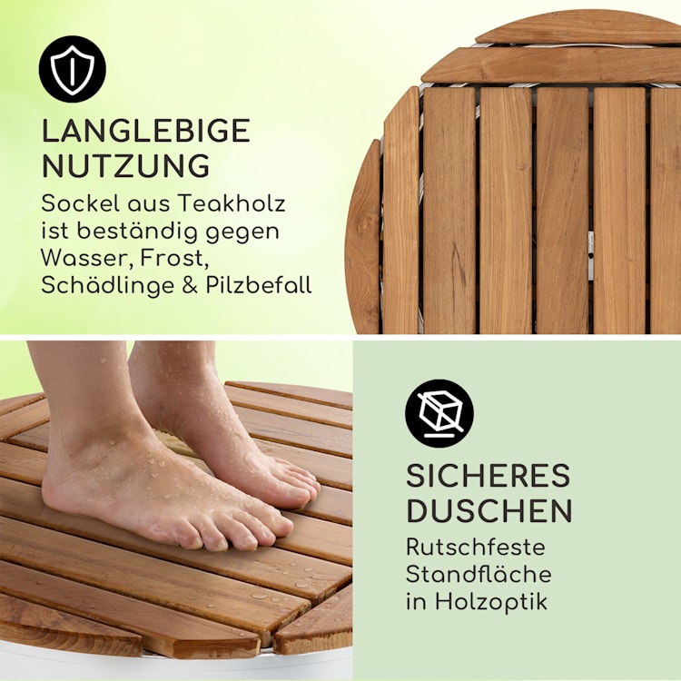 Sumatra Teak Round Gartendusche Aluminium Teakholz Tragegriff Round | Silber