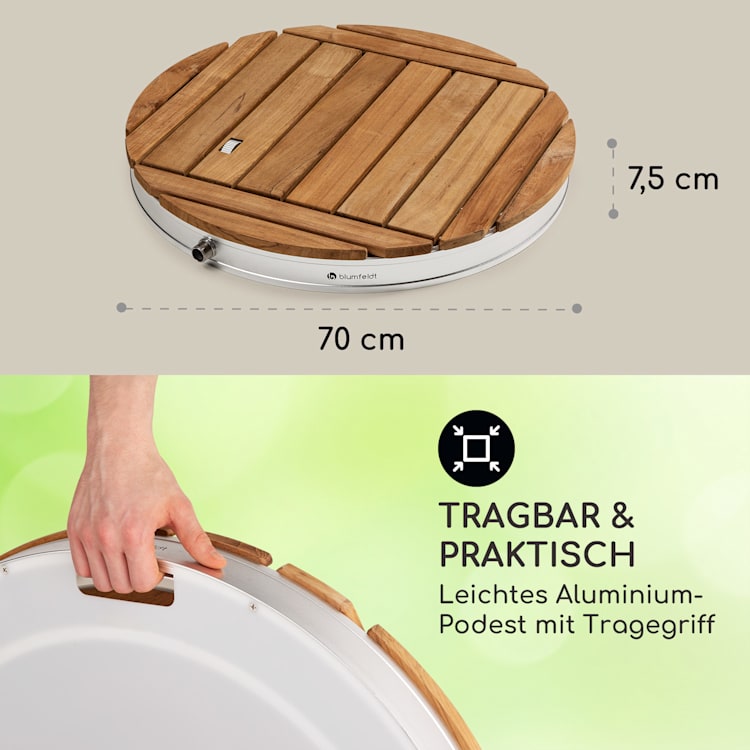 Sumatra Teak Round Gartendusche Aluminium Teakholz Tragegriff Round | Silber