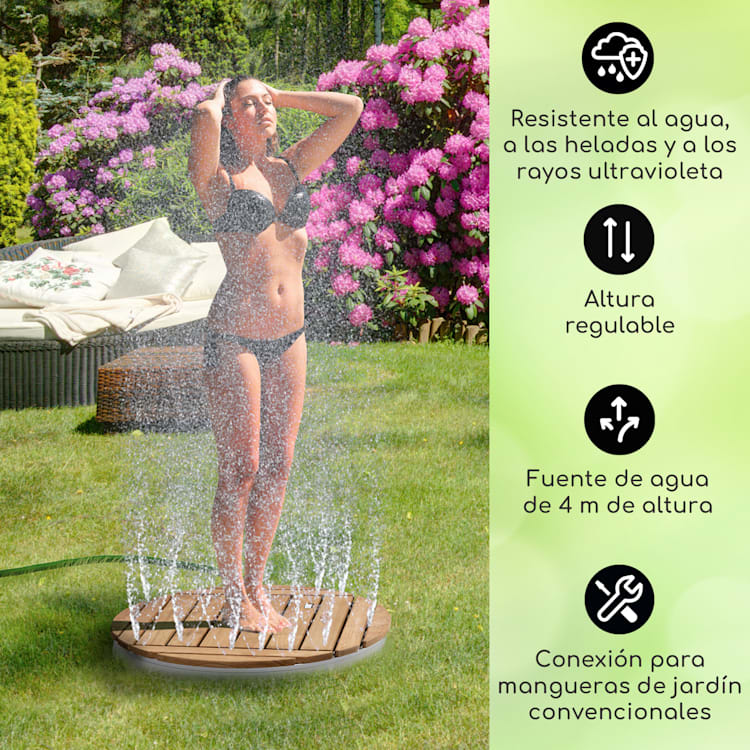 Sumatra Teak Round ducha de jardín aluminio madera de teca asa de transporte Round | Plata