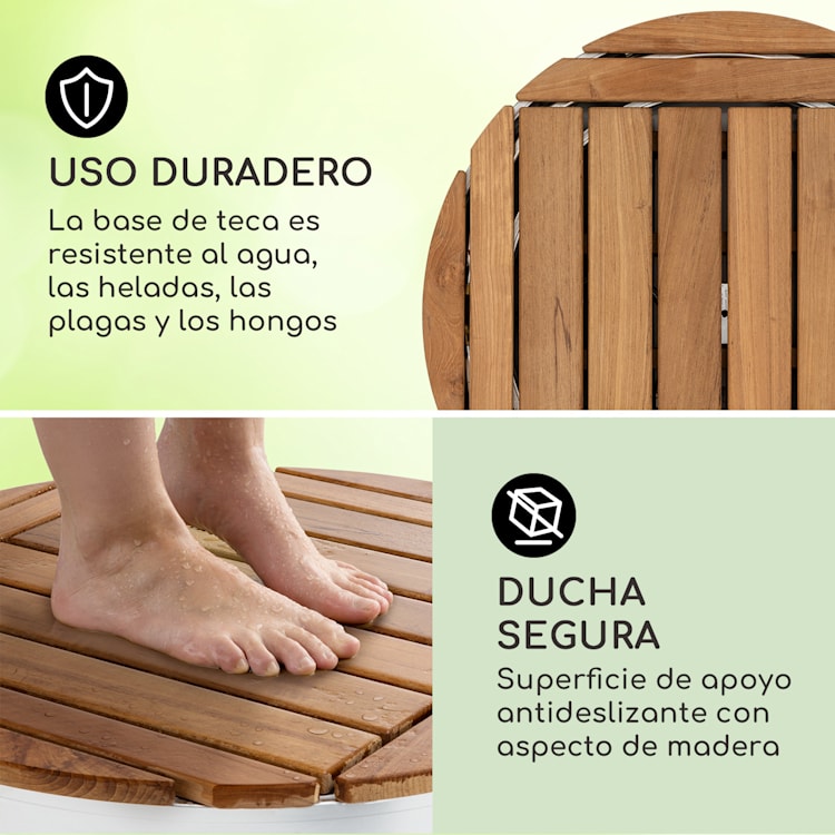 Sumatra Teak Round ducha de jardín aluminio madera de teca asa de transporte Round | Plata