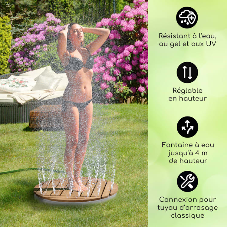 Sumatra Teak Round Douche de jardin Aluminium bois de teck Poignée de transport Round | Argent