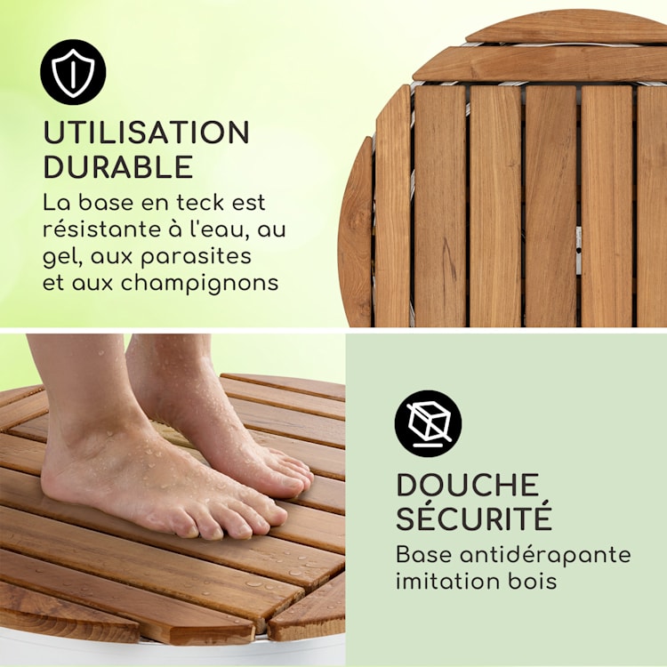 Sumatra Teak Round Douche de jardin Aluminium bois de teck Poignée de transport Round | Argent